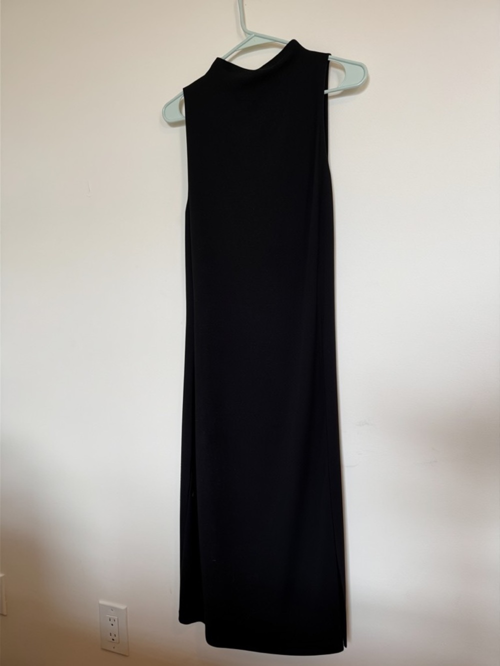 Banana Republic Soft Luxe Black Midi Dress M Mock Neck Sleeveless Slit